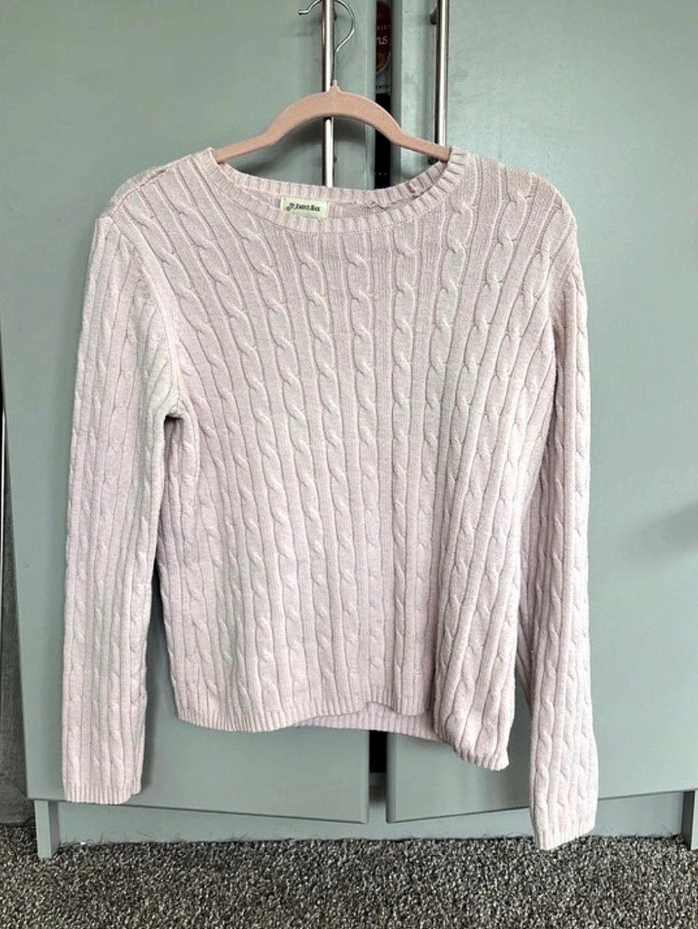 St. John's Bay Women's Pink Cable Knit Crewneck Pullover Sweater Pink Cable Knit